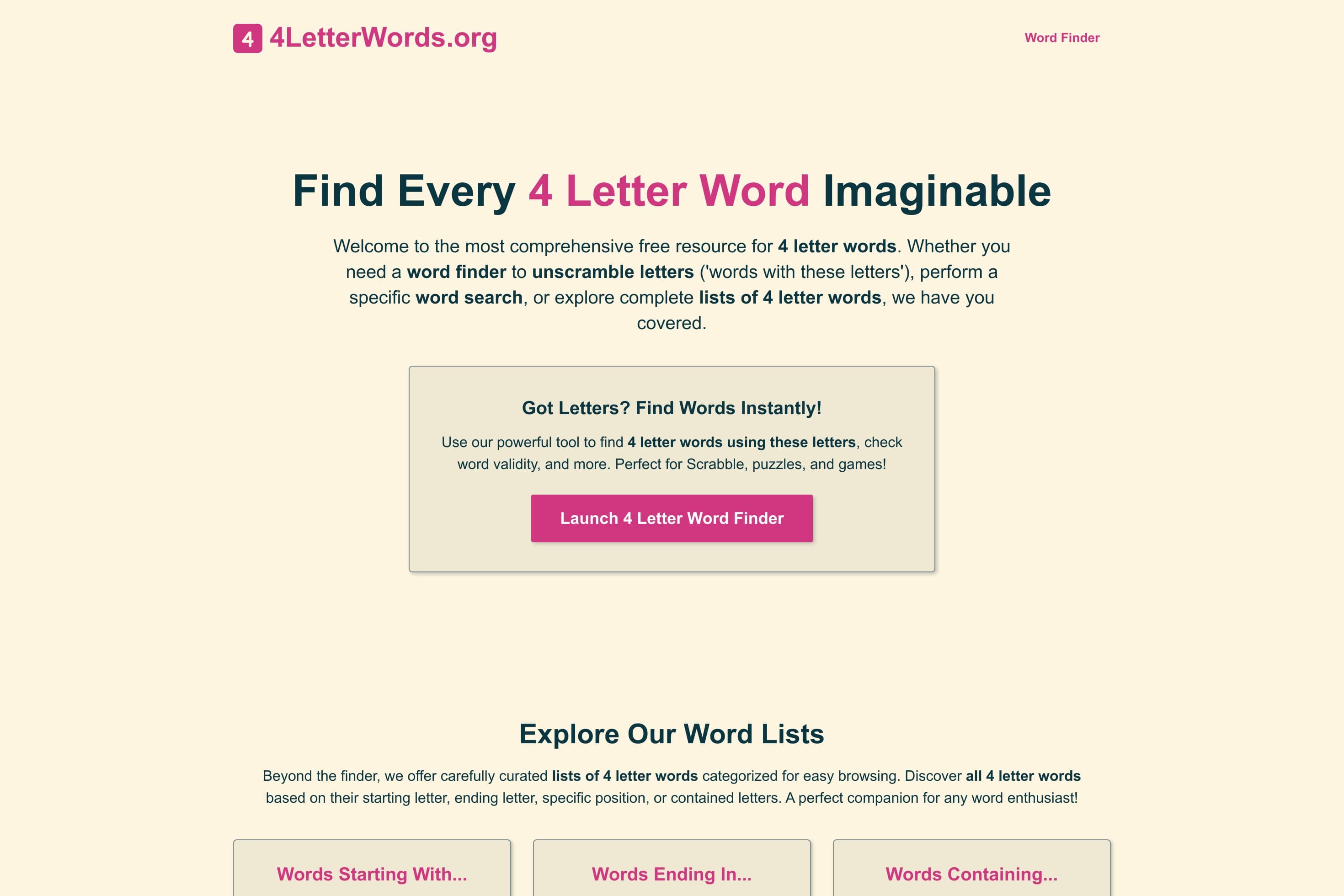 4 Letter Words Finder & Word Lists | 4LetterWords.org - Image 1