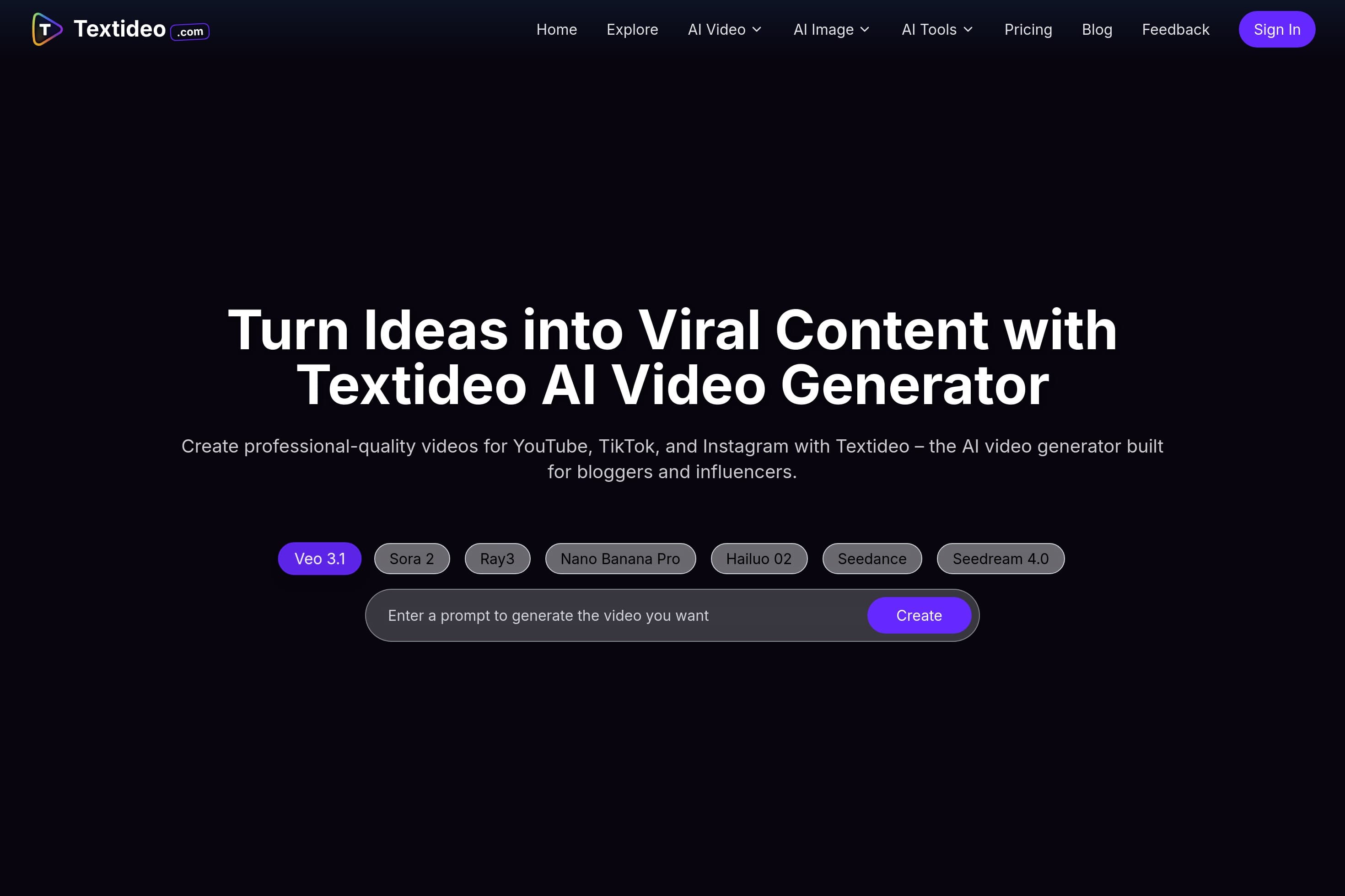 AI Video Generator for Content Creators & Influencers | Textideo - Image 1