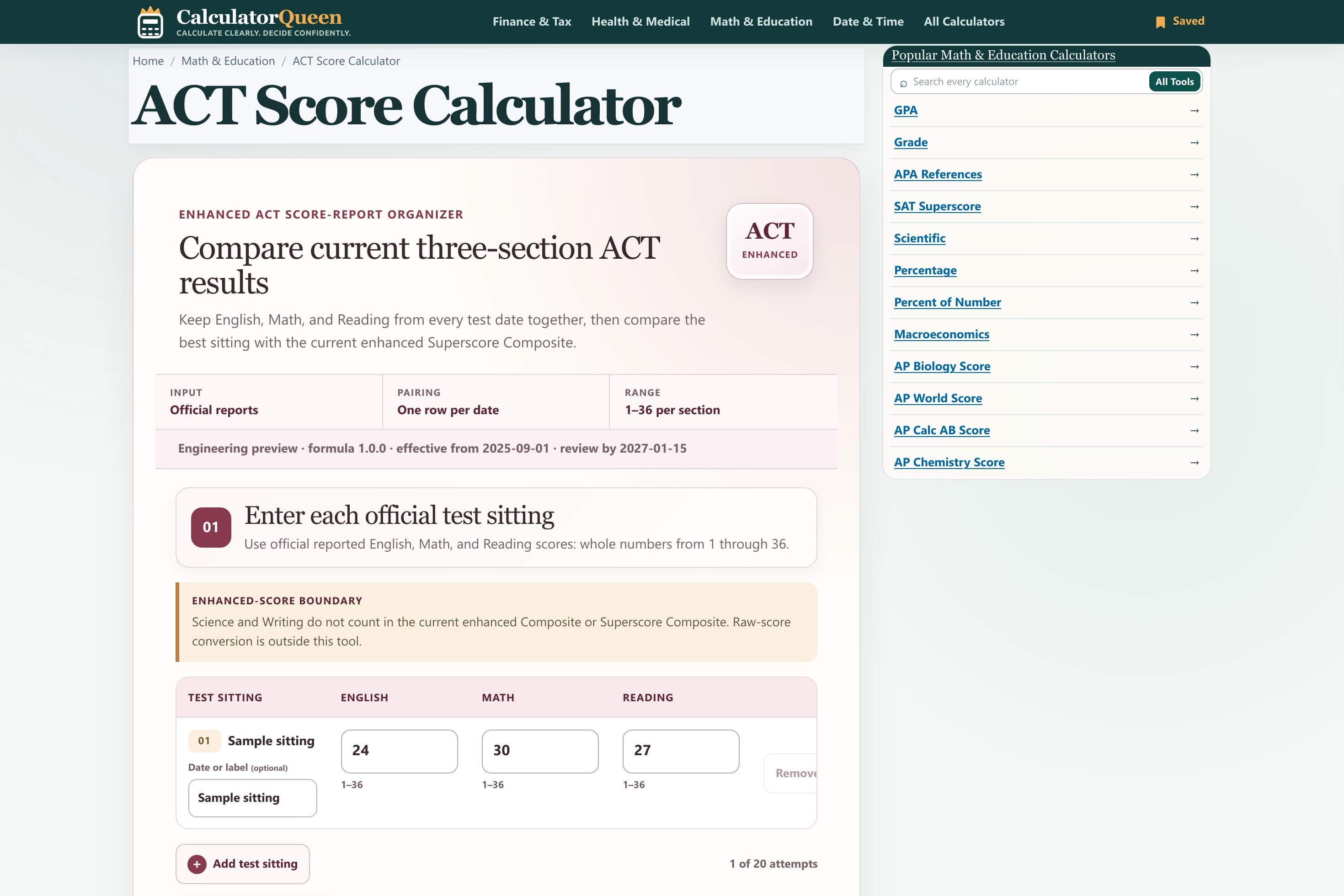 ACT Score Calculator for Enhanced Scores | CalculatorQueen - Image 1